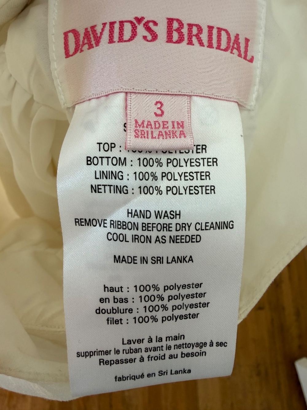 David’s Bridal Ivory Tulle Flower Girl Dress, 3/3T - Picture 3 of 3